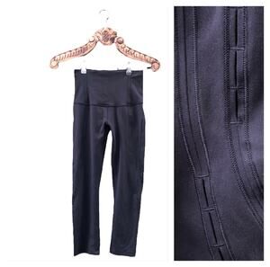 Lululemon Black Legging Capri Perforated Cut Outs Down Sides High Waist 4